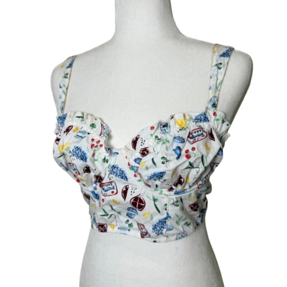 COLSIE Corset Bralette Top Coastal Travel Theme Print Size Small